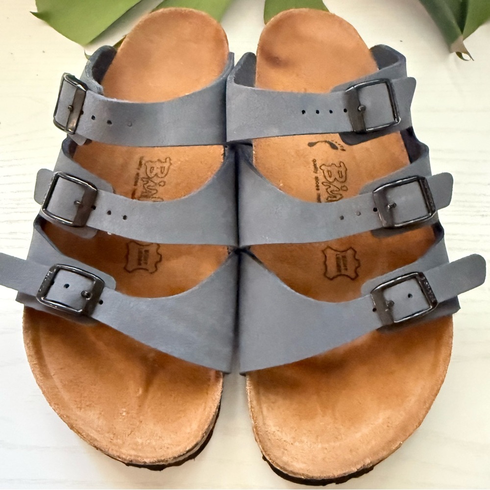 EUC Birki’s by Birkenstock Florida 3-Strap Sandal Vegan Navy Blue Narrow L7 M5